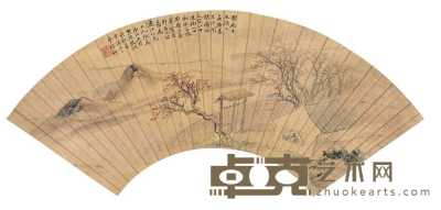 冯超然 癸亥（1923）年作 仿唐伯虎山水扇片 扇片 51×17cm